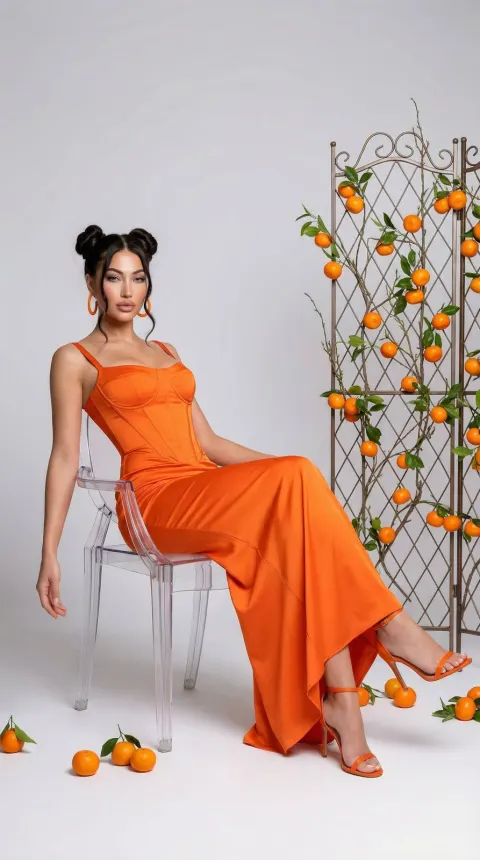 Stylish Orange Dress Fashion Portrait