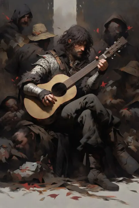 Shadowed Human Bard With Lute Dark Fantasy Art