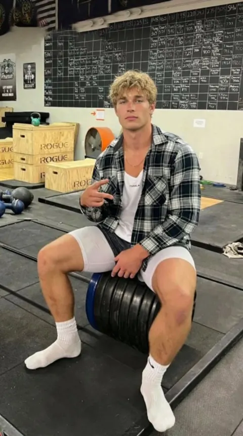 Blonde Gym Bro Peace Sign Pose