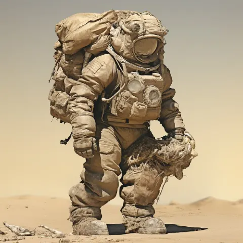 Desert Soldier in Weathered Vintage Spacesuit Portrait