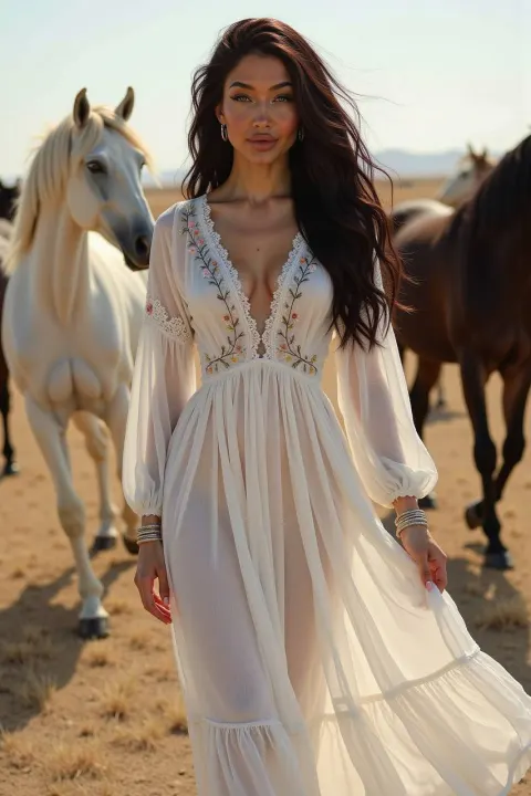 Bohemian Beauty Among Wild Horses