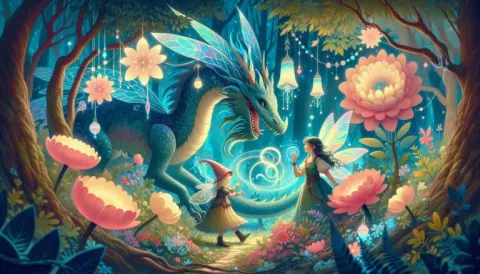 Fairy Friends Meeting Forest Guardian Dragon Pastel