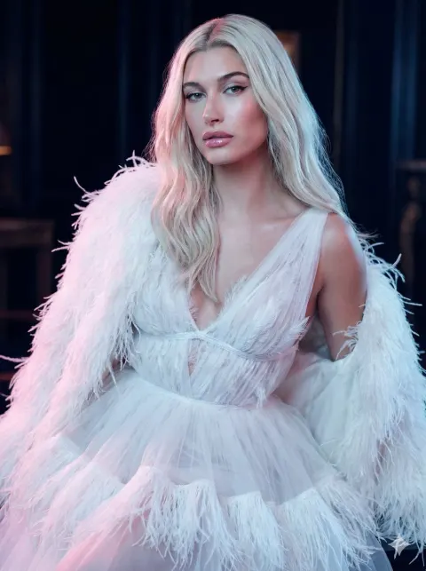 Platinum Blonde Feather Tulle Fashion Portrait