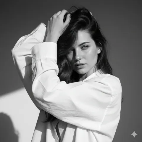 Monochrome Fashion Portrait: Surreal Cinematic Elegance