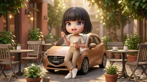 3D Girl Coffee Golden Hour