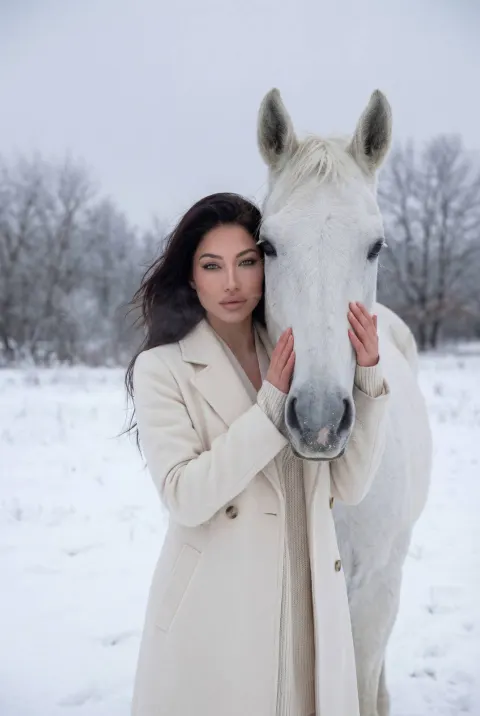 Elegant Winter Fashion With White Horse