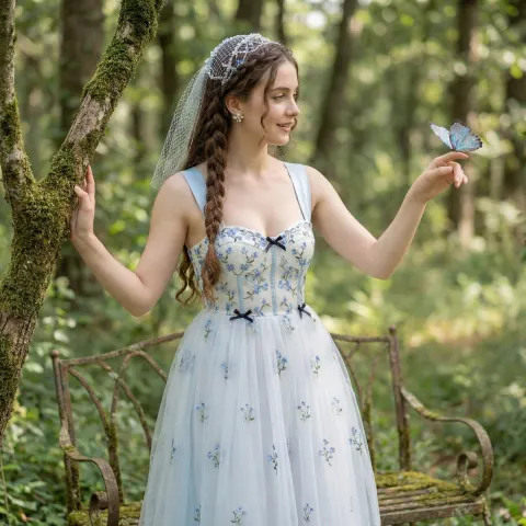 Ethereal Forest Girl With Glowing Butterfly