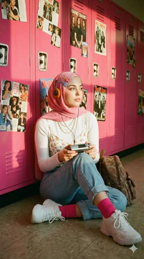 Y2K Retro School Hallway Portrait