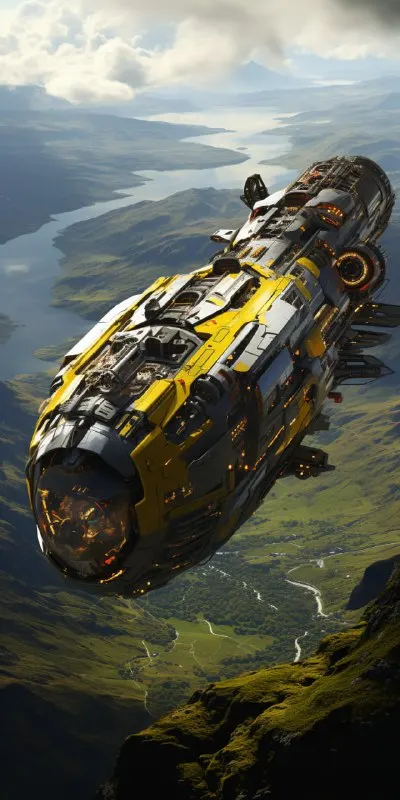 Chris Foss Spaceship Over Coastal Spaceport Cliffs