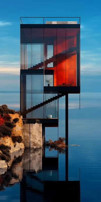 Transparent Cliff House Overlooking Azure Ocean