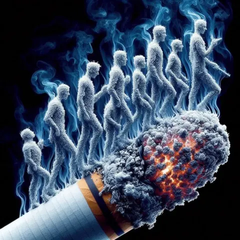 Burning Cigarette Smoke Forming Human Silhouettes