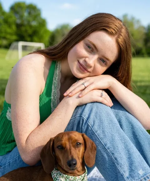 Sunny Park Girl With Dachshund