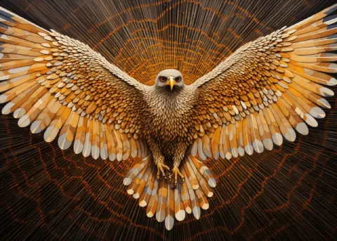 Soaring Bird in Amber Pointillist Optical Illusion