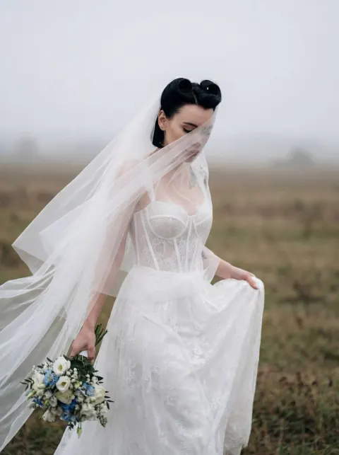 Wind-Kissed Veil Wedding Walk