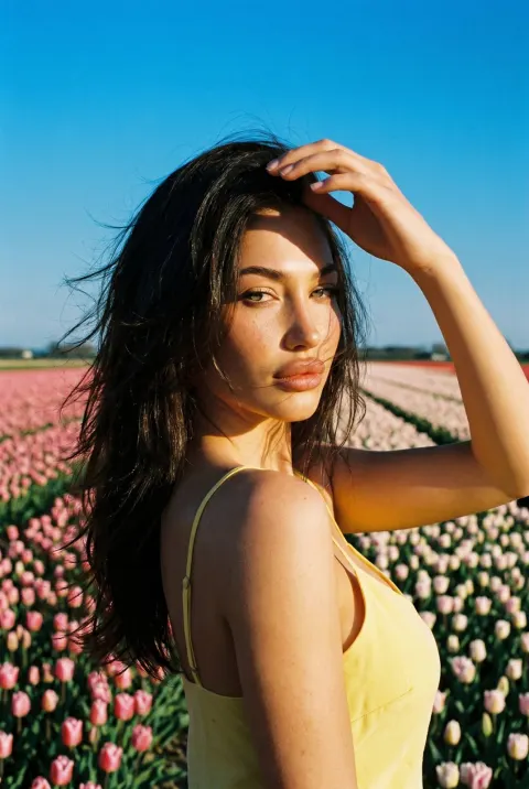 Golden Hour Tulip Field Portrait