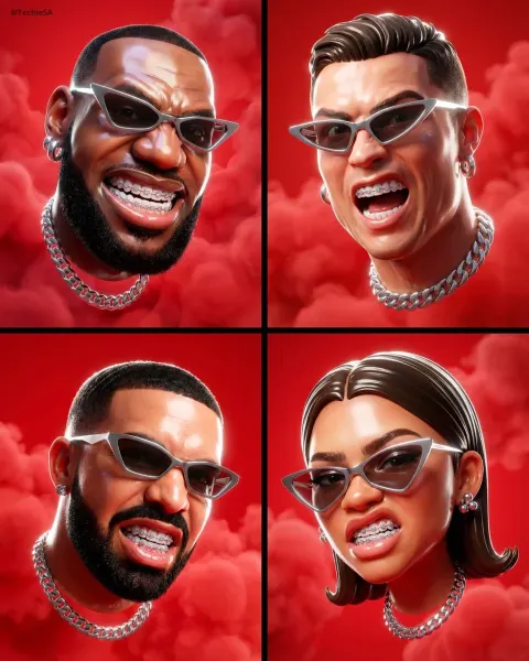 Stylized 3D Portrait Red Background