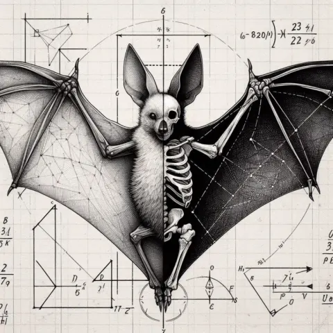 Hand Drawn Bat Half Anatomy Half Skeleton Diagram