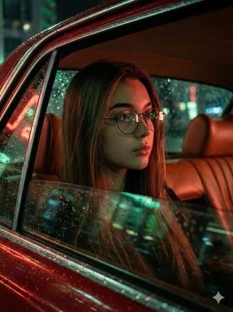Neon Rain Night Car Portrait