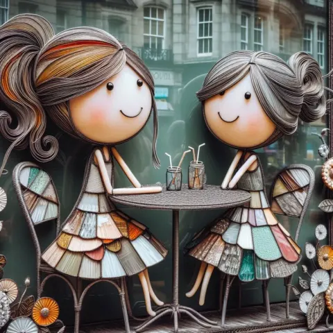 Stick Figure Girls With Glass Faces Holding Hands