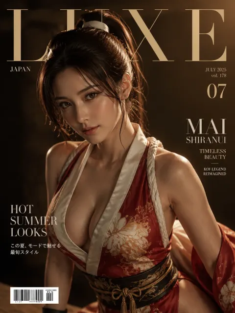 high-end fashion magazine cover of Mai Shiranui