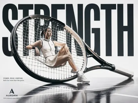 Avant-garde sports fashion advertisement of tennis