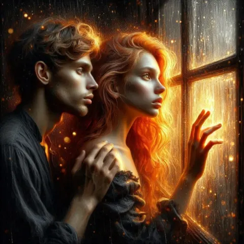 Painterly Couple Sharing Tender Kiss Portrait