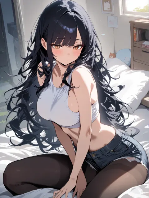 Anime Yoru-san in black pantyhose