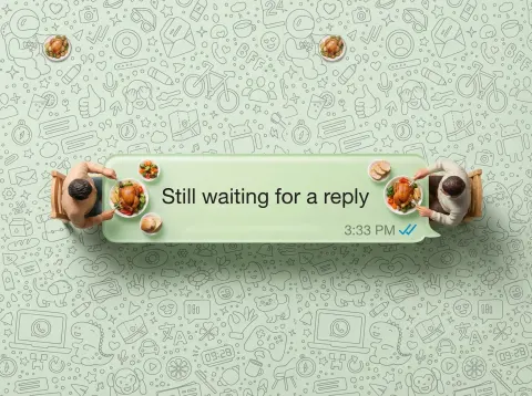 WhatsApp speech bubble acting as a dining table.