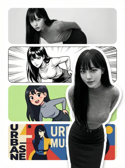 Collage of portrait in different styles and poses