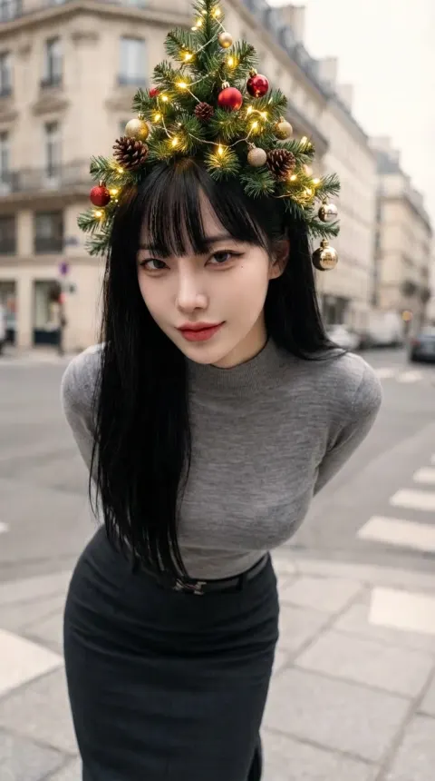 Christmas tree–inspired headpiece