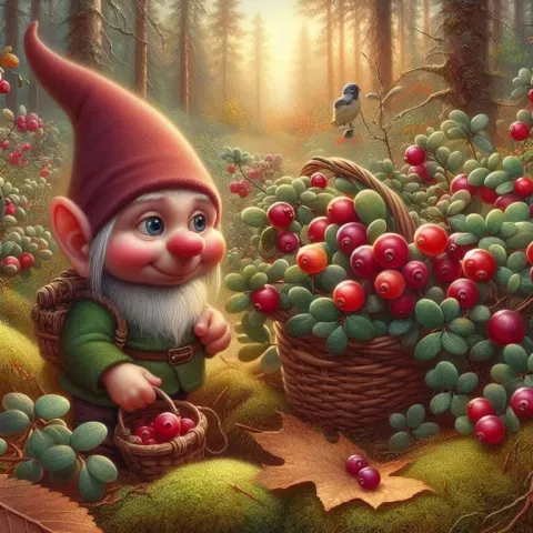 Airbrushed Oil Painting Cranberries Gnome Basket