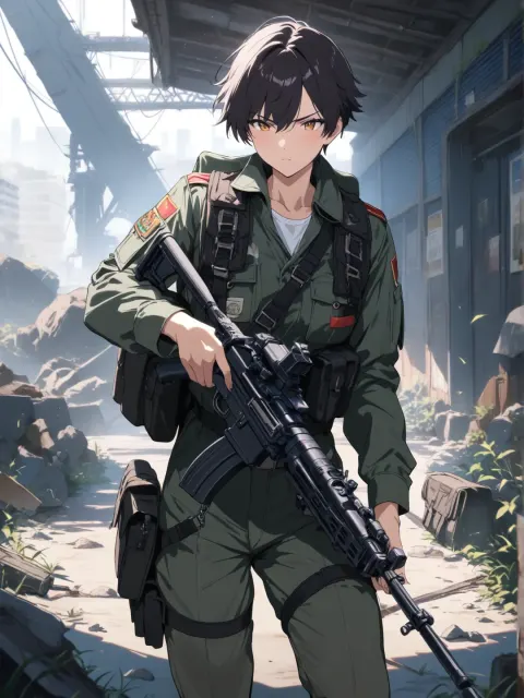 Anime soilder holding gun