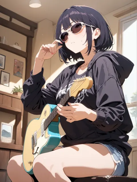 Anime girl playing guitar