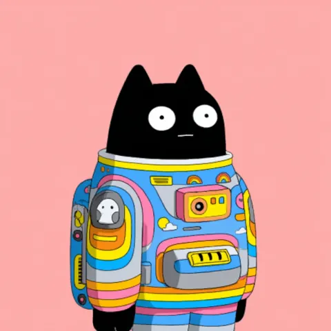 a black astronaut cat in rainbow uniform