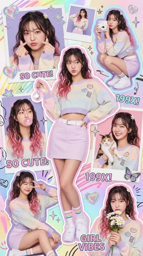 Cute Y2K  scrapbook poster of Korean girl