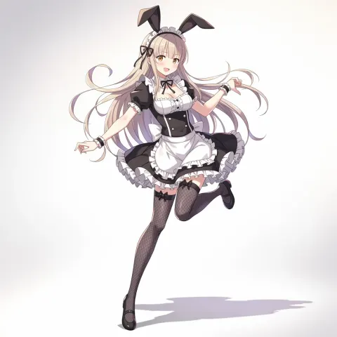 Anime maid girl standing on one leg