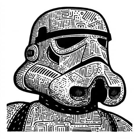 Woodcut print art of Stormtrooper soldier