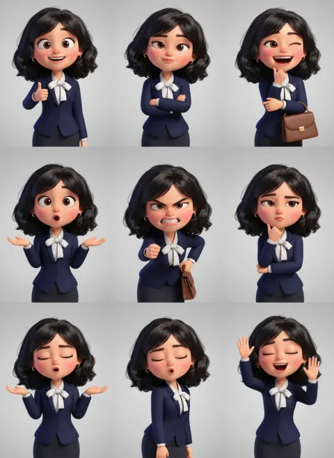 3D pixar style collage of woman character