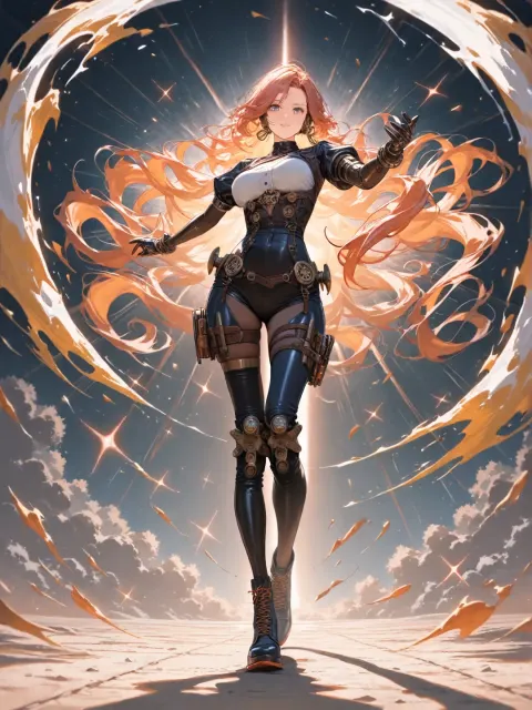 Anime steampunk woman soilder