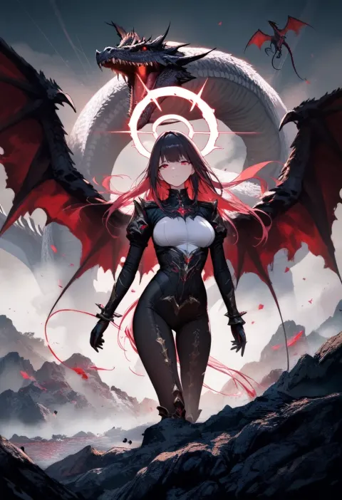 Anime of fallen angel with dragon