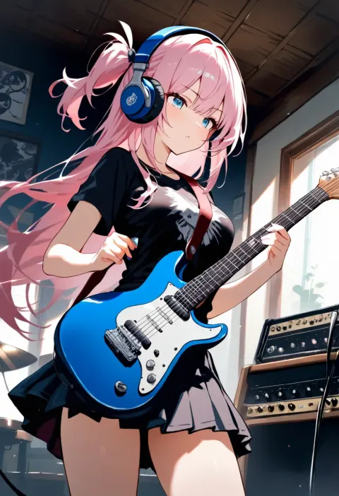 Anime of a girl playing guitar