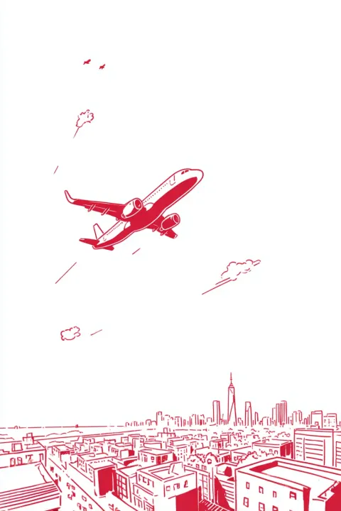 minimal illustration of airplane and new york city