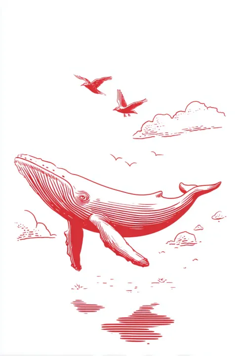 Minimal illustration of floating whale