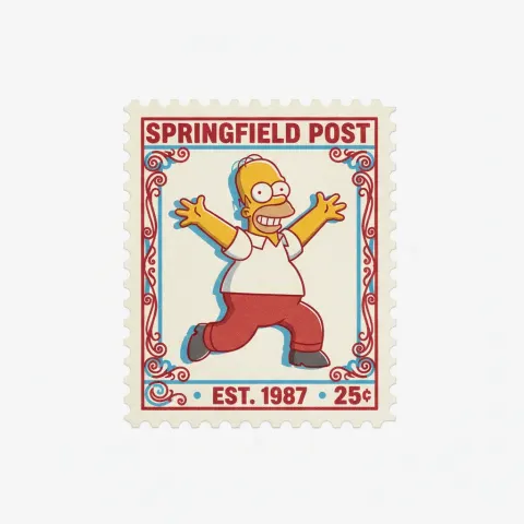 Vintage-style stamp with Simpsons