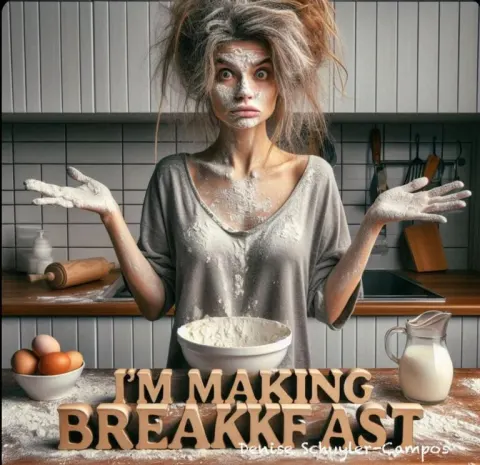 Disheveled Woman Making Breakfast Kitchen