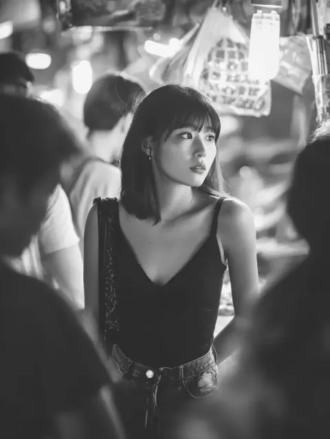 Candid capture of a Asian beauty at a night market