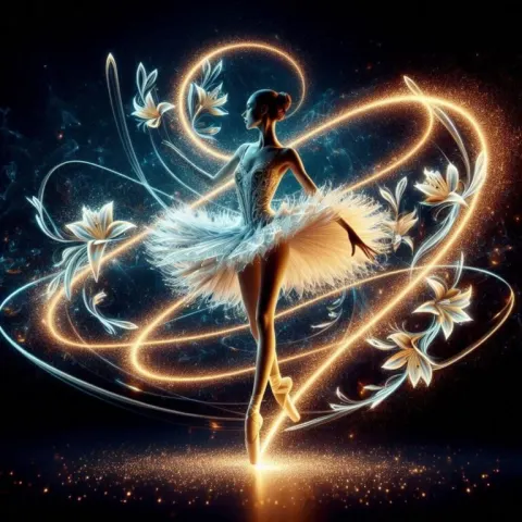 Ballerina in Crystal Lily Dress With Blue Neon Glow