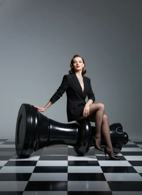 Branding poster woman with large Chess