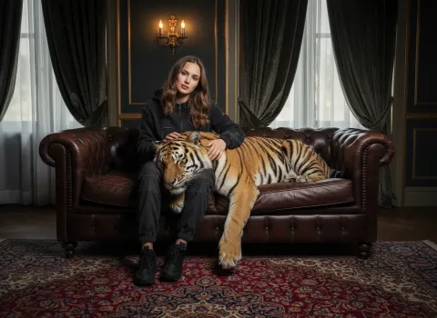 Woman portrait with tiger