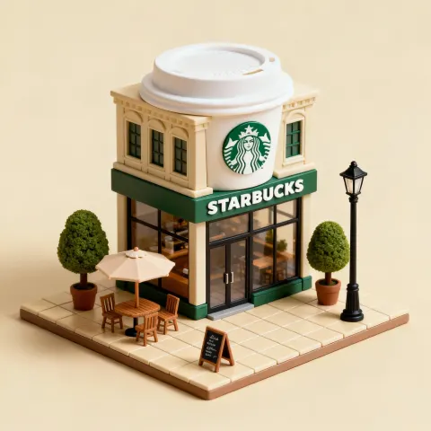 3D isometric miniature diorama of Starbucks